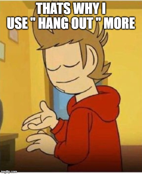 Tord face of mercy | THATS WHY I USE " HANG OUT " MORE | image tagged in tord face of mercy | made w/ Imgflip meme maker