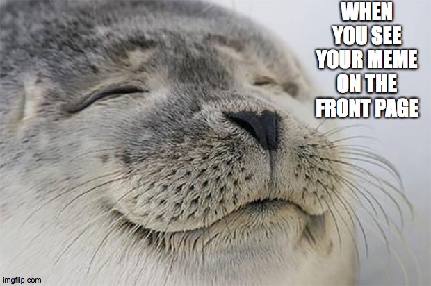Satisfied Seal Meme | WHEN YOU SEE YOUR MEME ON THE FRONT PAGE | image tagged in memes,satisfied seal | made w/ Imgflip meme maker