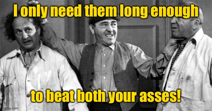 Three Stooges | I only need them long enough to beat both your asses! | image tagged in three stooges | made w/ Imgflip meme maker