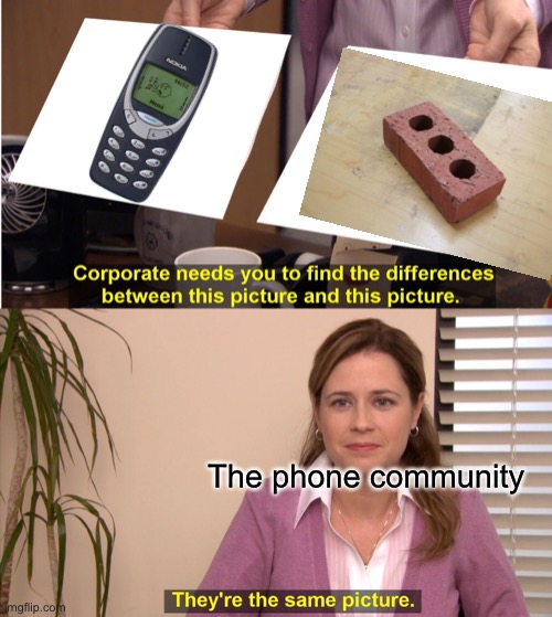 Brickia 3310 |  The phone community | image tagged in memes,they're the same picture | made w/ Imgflip meme maker