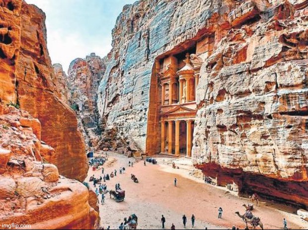 The Red Cliffs of Petra, Jordan | image tagged in awesome pics,petra,the red cliffs of petra jordan,indiana jones,jordan,fun | made w/ Imgflip meme maker