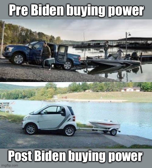 Pre Biden buying power; Post Biden buying power | image tagged in economy,memes,joe biden,politics lol | made w/ Imgflip meme maker