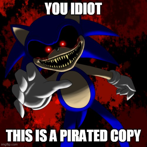 Sonic Anti Piracy | YOU IDIOT THIS IS A PIRATED COPY | image tagged in sonic anti piracy | made w/ Imgflip meme maker