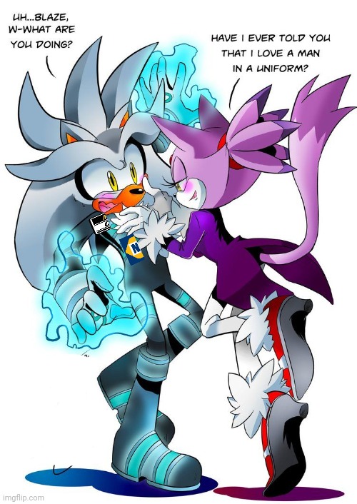 Apparently Blaze likes Silver's NASCAR firesuit. | image tagged in blaze the cat,silver the hedgehog,nascar,relationships,haha silvaze go brrr | made w/ Imgflip meme maker