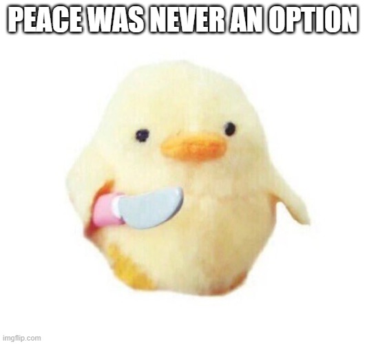 Duck with knife | PEACE WAS NEVER AN OPTION | image tagged in duck with knife | made w/ Imgflip meme maker