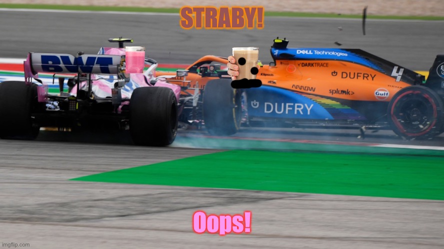 And the Milks collided again! Only this time, Straby caused it. |  STRABY! Oops! | image tagged in choccy milk,straby milk,f1,f1 crash,formula 1,f1 meme championship | made w/ Imgflip meme maker