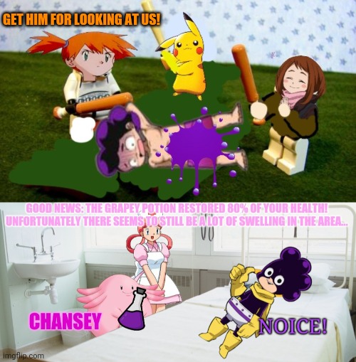 Everyone beats Mineta part 2 | GET HIM FOR LOOKING AT US! | image tagged in mineta,pokemon,crossover memes,beating a dead horse,anime boi | made w/ Imgflip meme maker