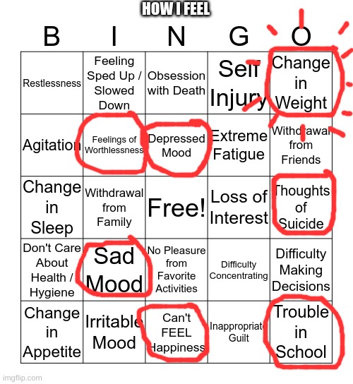 upvote if you agree | HOW I FEEL | image tagged in depression bingo 1,memes,funny memes,lol,frontpage memes,oof | made w/ Imgflip meme maker