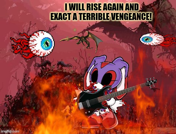 Cream the rabbit in Metal Hail! | image tagged in cream the rabbit,heavy metal,hell,bass,death comes unexpectedly | made w/ Imgflip meme maker