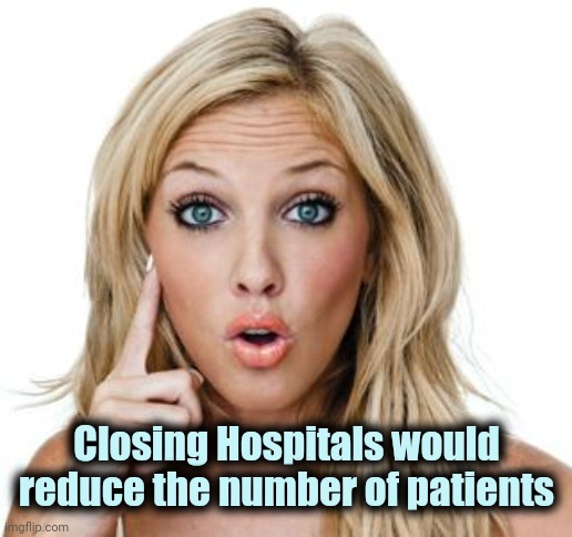 Dumb blonde | Closing Hospitals would reduce the number of patients | image tagged in dumb blonde | made w/ Imgflip meme maker