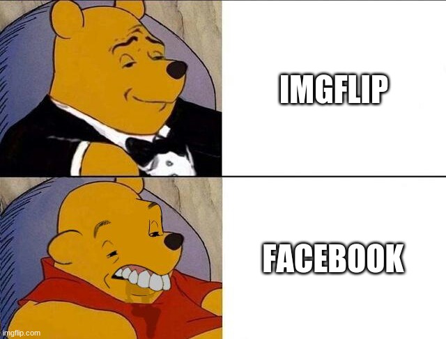 which one do you choose? | IMGFLIP; FACEBOOK | image tagged in tuxedo winnie the pooh grossed reverse | made w/ Imgflip meme maker