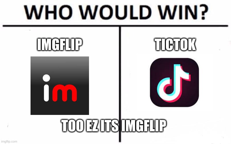Who Would Win? | IMGFLIP; TICTOK; TOO EZ ITS IMGFLIP | image tagged in memes,who would win | made w/ Imgflip meme maker
