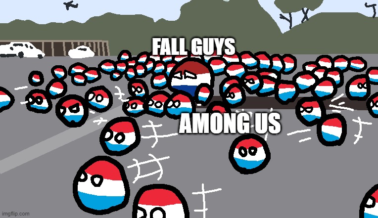 Fall Guys overcrowded by Among Us fans | FALL GUYS; AMONG US | image tagged in random luxembourg event,among us,fall guys | made w/ Imgflip meme maker