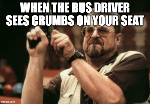 Am I The Only One Around Here | WHEN THE BUS DRIVER SEES CRUMBS ON YOUR SEAT | image tagged in memes,am i the only one around here | made w/ Imgflip meme maker
