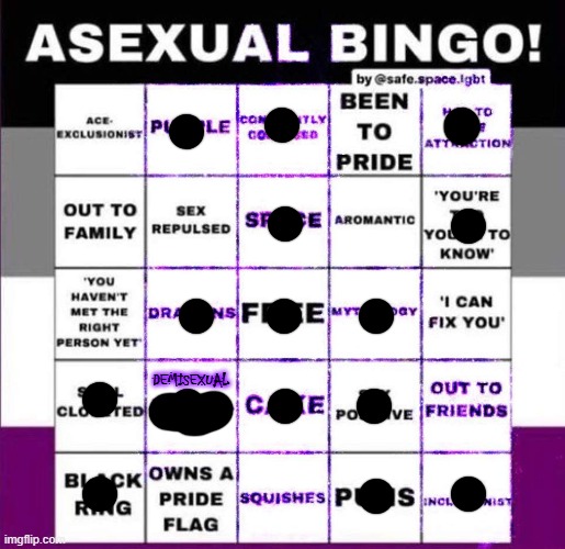 almost got bingo ;-; | DEMISEXUAL | image tagged in asexual bingo | made w/ Imgflip meme maker