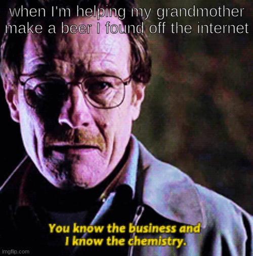 You know the business, I know the chemistry | when I'm helping my grandmother make a beer I found off the internet | image tagged in you know the business i know the chemistry | made w/ Imgflip meme maker