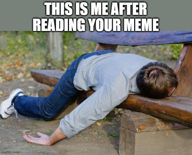 exhausted  | THIS IS ME AFTER READING YOUR MEME | image tagged in exhausted | made w/ Imgflip meme maker