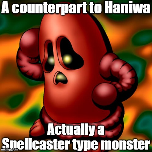 Misleading monster type 29 | A counterpart to Haniwa; Actually a Spellcaster type monster | image tagged in yugioh | made w/ Imgflip meme maker