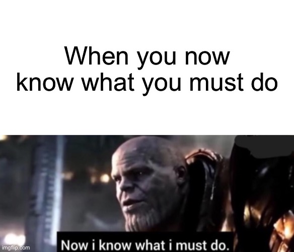 When you now know what you must do | image tagged in blank white template,thanos now i know what i must do | made w/ Imgflip meme maker