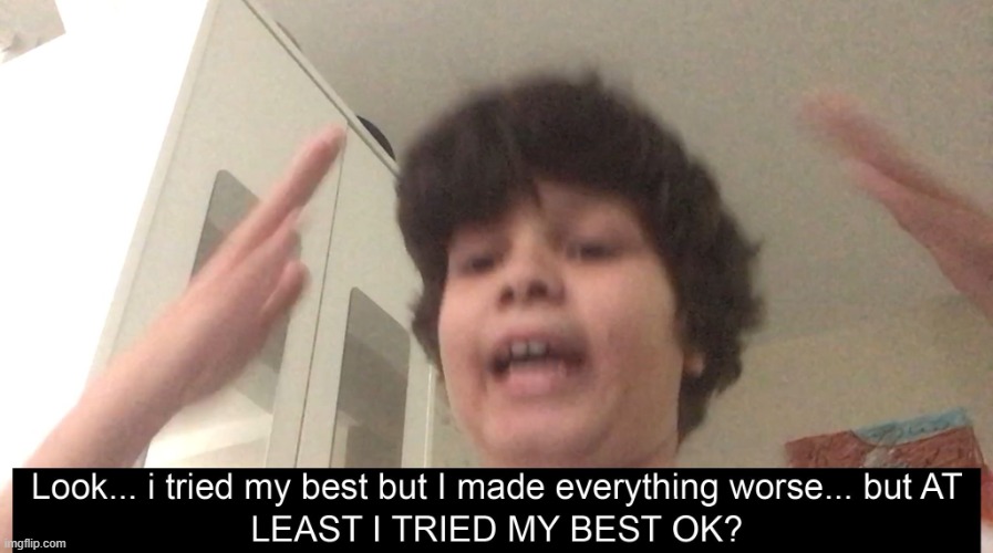 Look I tried my best but made everything worse at least I tried | image tagged in look i tried my best but made everything worse at least i tried | made w/ Imgflip meme maker