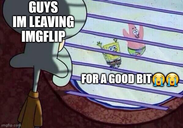 Im leaving for a long time | GUYS IM LEAVING IMGFLIP; FOR A GOOD BIT😭😭 | image tagged in squidward window | made w/ Imgflip meme maker