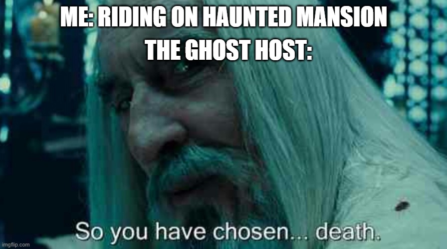 He himself committed suicide | THE GHOST HOST:; ME: RIDING ON HAUNTED MANSION | image tagged in so you have chosen death,disneyland,disney world,tokyo disneyland,disneyland paris,haunted mansion | made w/ Imgflip meme maker