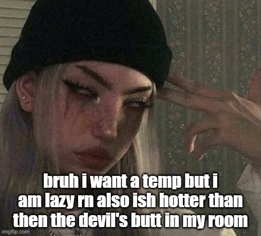 bruh i want a temp but i am lazy rn also ish hotter than then the devil's butt in my room | made w/ Imgflip meme maker