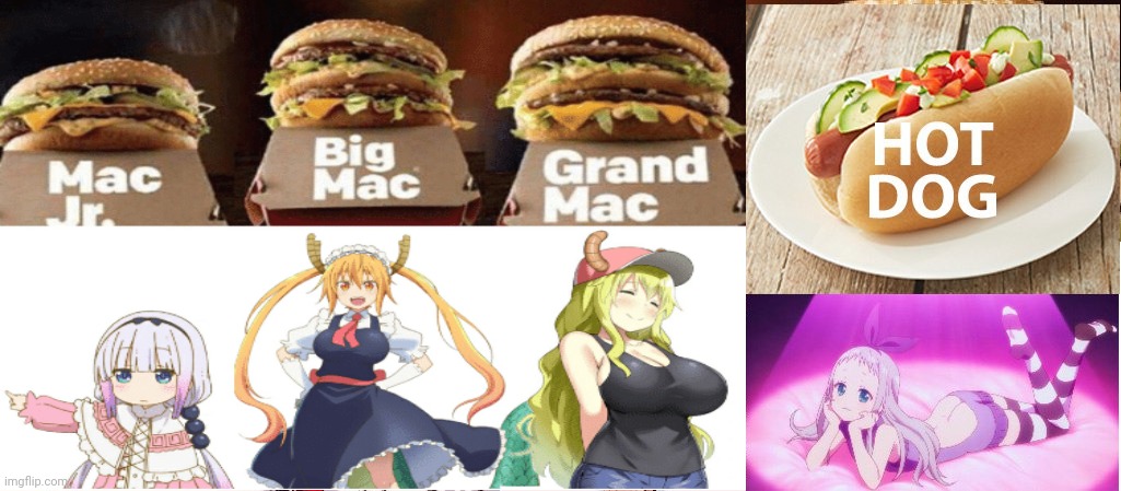 Too many anime gurls! | image tagged in anime girl,anime boi,size matters,mcdonalds,hotdogs,hamburgers | made w/ Imgflip meme maker