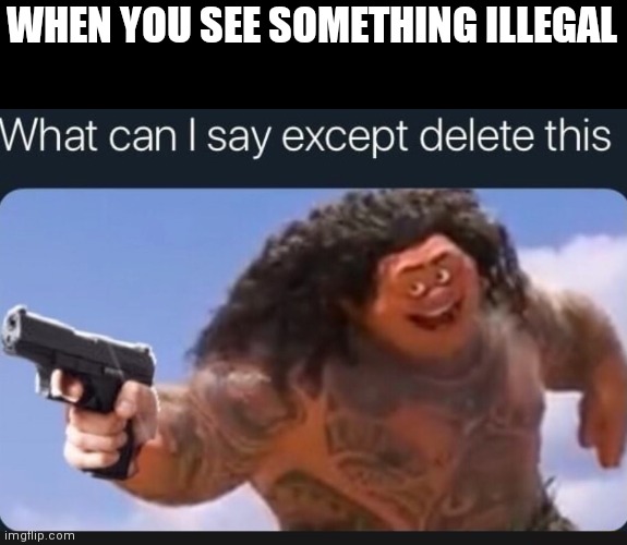 WHEN YOU SEE SOMETHING ILLEGAL | image tagged in what can i say except delete this | made w/ Imgflip meme maker