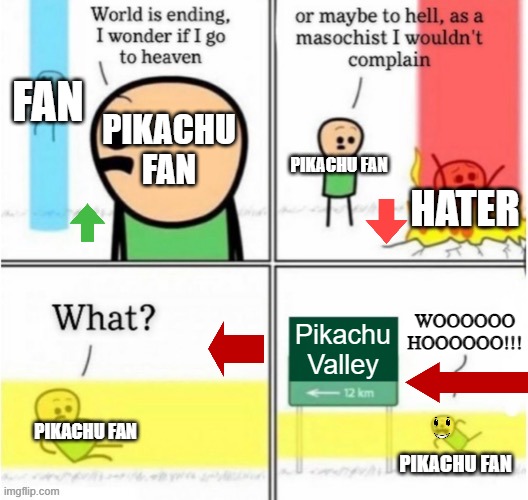 YES I WANNA GO TO PIKACHU VALLEY I HAVE BEEN WAITING FOR THIS ALL MY LIFE WOOOOOO!!! |  FAN; PIKACHU FAN; PIKACHU FAN; HATER; WOOOOOO
HOOOOOO!!! Pikachu Valley; PIKACHU FAN; PIKACHU FAN | image tagged in guy goes to insert text here | made w/ Imgflip meme maker