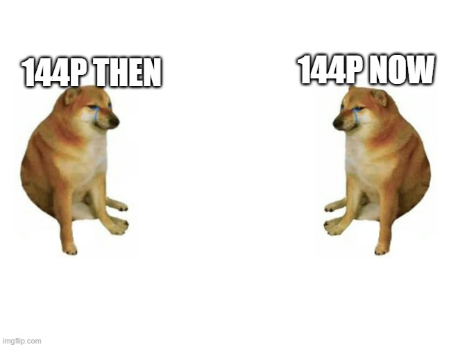 Cheems vs Cheems | 144P NOW; 144P THEN | image tagged in cheems vs cheems | made w/ Imgflip meme maker