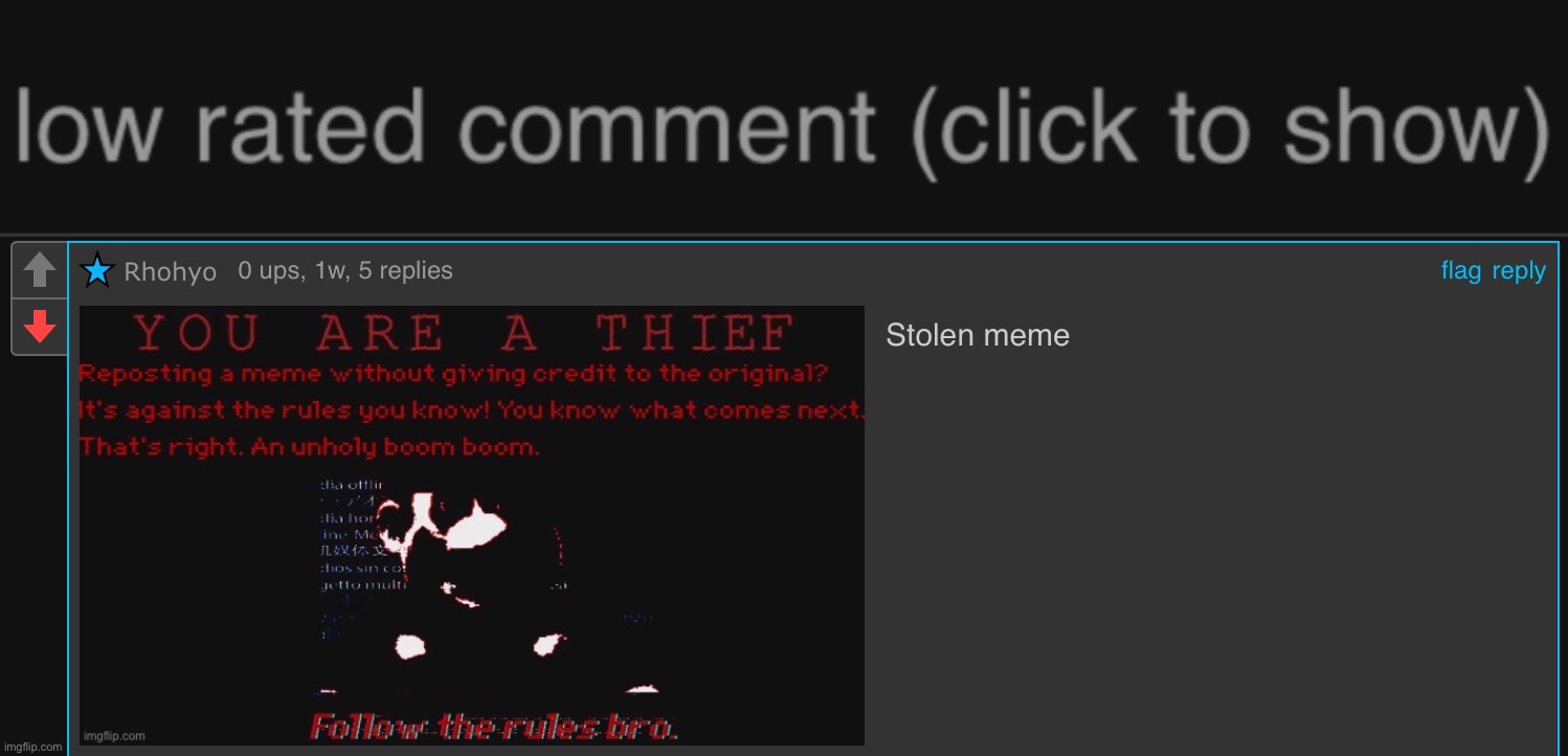 image tagged in low rated comment dark mode version | made w/ Imgflip meme maker