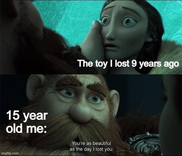 Beautiful as the Day I Lost You v2 | The toy I lost 9 years ago; 15 year old me: | image tagged in beautiful as the day i lost you v2 | made w/ Imgflip meme maker