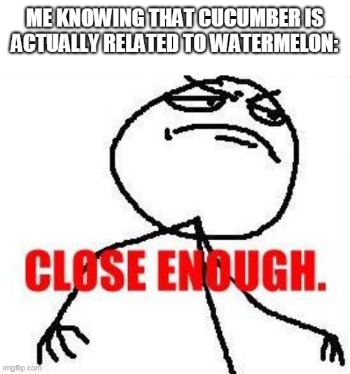 Close Enough Meme | ME KNOWING THAT CUCUMBER IS ACTUALLY RELATED TO WATERMELON: | image tagged in memes,close enough | made w/ Imgflip meme maker