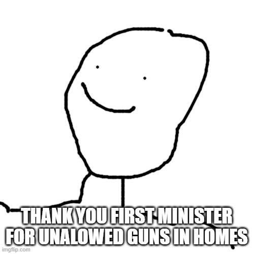 Blank Transparent Square Meme | THANK YOU FIRST MINISTER FOR UNALOWED GUNS IN HOMES | image tagged in memes,blank transparent square | made w/ Imgflip meme maker