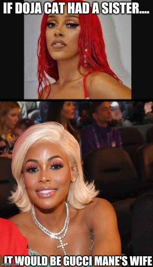 If Doja Cat had a sister, it would be Gucci Mane's wife | IF DOJA CAT HAD A SISTER.... IT WOULD BE GUCCI MANE'S WIFE | image tagged in funny | made w/ Imgflip meme maker