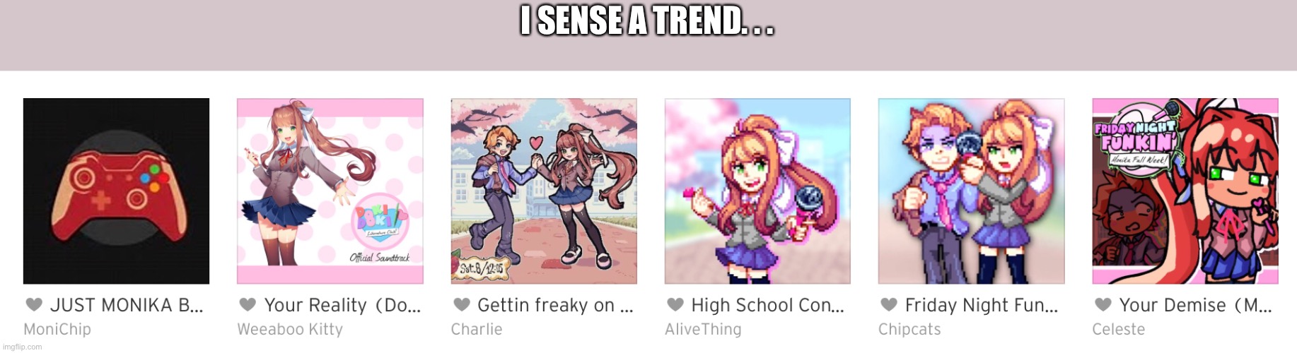 The first six songs on my playlist lol | I SENSE A TREND. . . | made w/ Imgflip meme maker