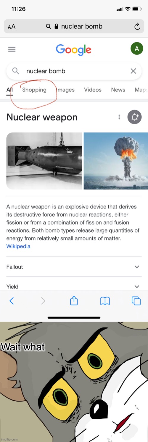 Da nuclear shop | Wait what | image tagged in memes,unsettled tom | made w/ Imgflip meme maker