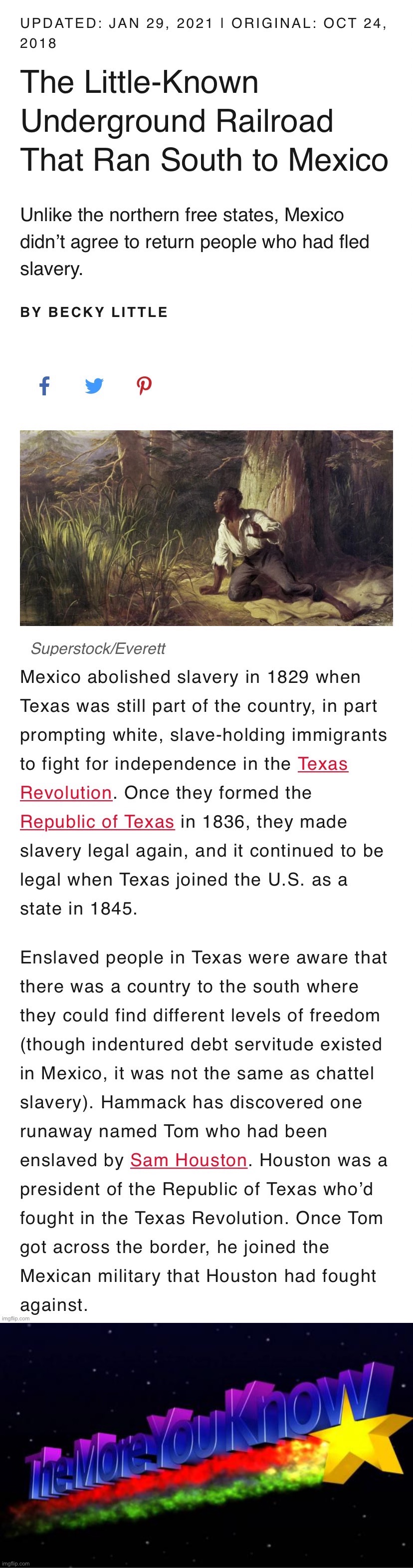 Texan independence was tightly bound up with the question of slavery — foreshadowing the Civil War itself. | image tagged in texan independence slavery,the more you know,historical meme,texas,civil war,slavery | made w/ Imgflip meme maker