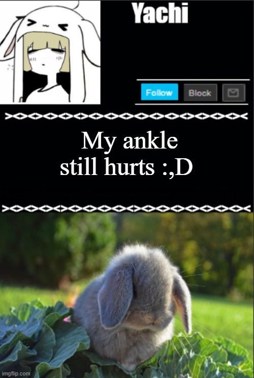 Yachi temp | My ankle still hurts :,D | image tagged in yachi temp | made w/ Imgflip meme maker