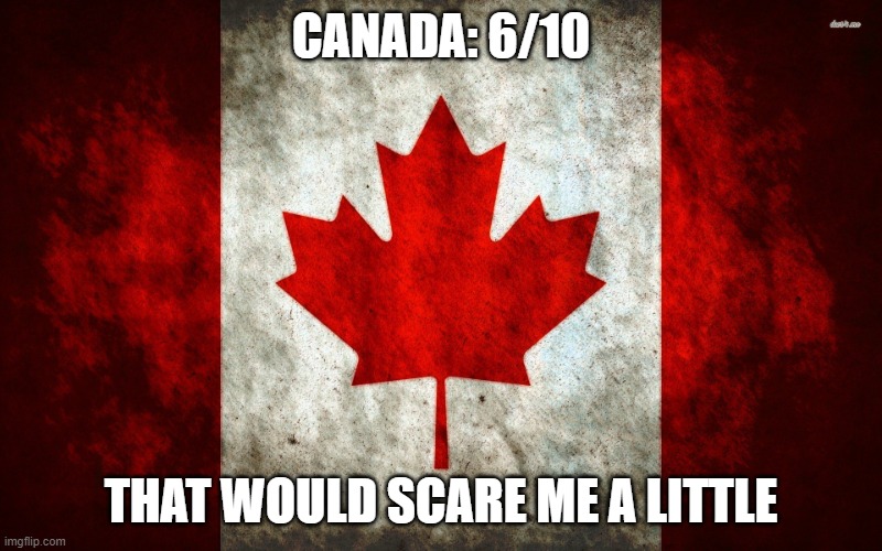 Rating EAS alarms: Canada | CANADA: 6/10; THAT WOULD SCARE ME A LITTLE | image tagged in canada flag | made w/ Imgflip meme maker