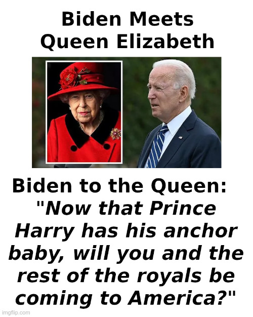 Joe Biden and the Anchor Baby | image tagged in joe biden,prince harry,anchor baby,queen elizabeth,immigration | made w/ Imgflip meme maker