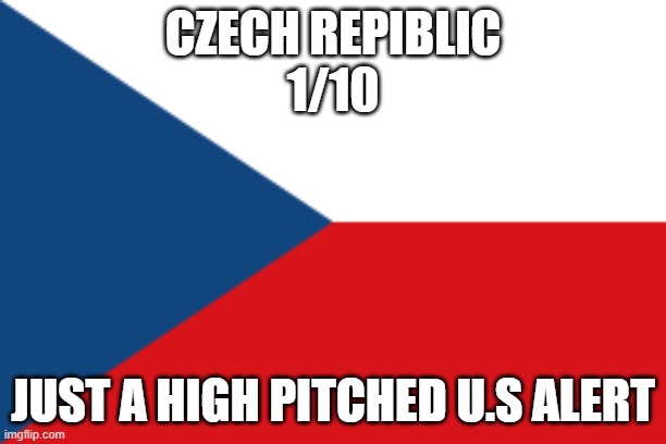 Ranking EAS alarms: Czech Republic | CZECH REPIBLIC
1/10; JUST A HIGH PITCHED U.S ALERT | made w/ Imgflip meme maker
