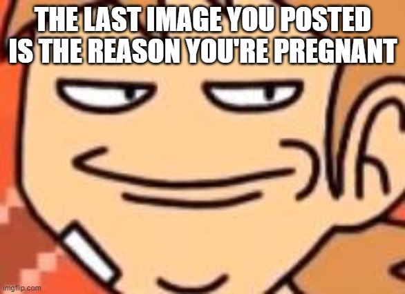 put image in comments lmao | THE LAST IMAGE YOU POSTED IS THE REASON YOU'RE PREGNANT | image tagged in smug tord | made w/ Imgflip meme maker