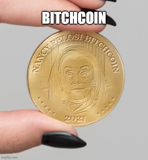 Bitchcoin! | BITCHCOIN | image tagged in bitchcoin,bitcoin,nancy pelosi,pelosi,cryptocurrency | made w/ Imgflip meme maker