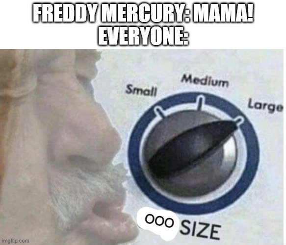 Oof size large | FREDDY MERCURY: MAMA!
EVERYONE:; OOO | image tagged in oof size large,freddy mercury | made w/ Imgflip meme maker