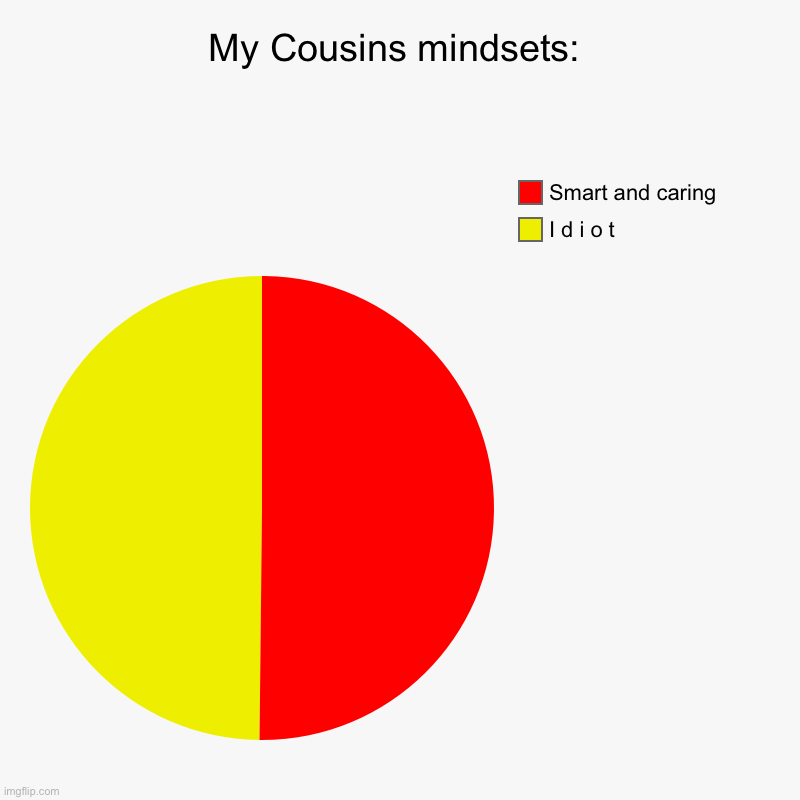 Well, It’s true. | My Cousins mindsets: | I d i o t, Smart and caring | image tagged in charts,pie charts | made w/ Imgflip chart maker