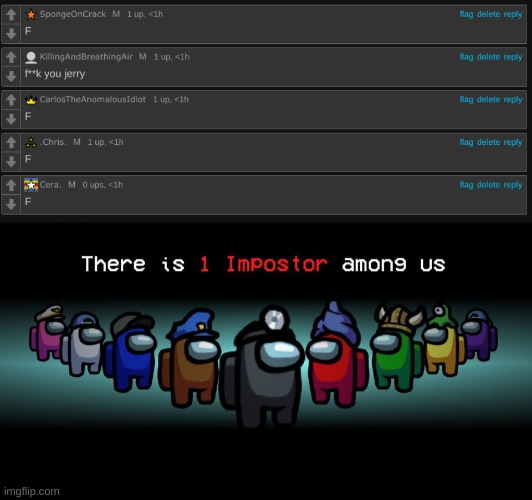 B a m | image tagged in there is one impostor among us | made w/ Imgflip meme maker