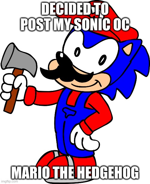 my sonic OC | DECIDED TO POST MY SONIC OC; MARIO THE HEDGEHOG | image tagged in memes,funny,dastarminers awesome memes,sonic oc,sonic the hedgehog,eggman | made w/ Imgflip meme maker