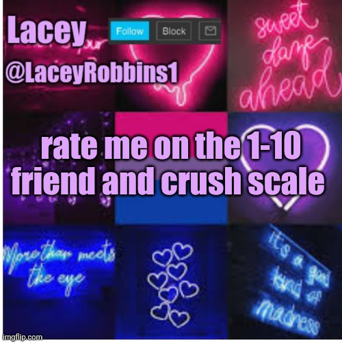 T r e n d | rate me on the 1-10 friend and crush scale | image tagged in lacey announcement template | made w/ Imgflip meme maker